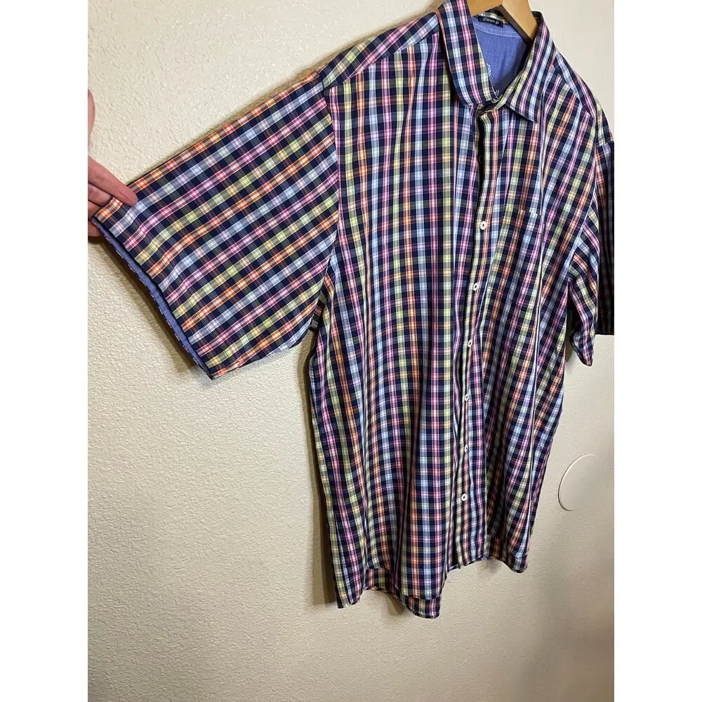 Bugatchi Men’s Casual Classic Fit Short Sleeve Multicolor Gingham Cotton Top XL - Picture 7 of 12